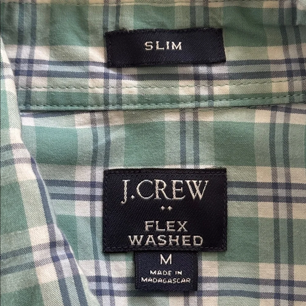 J. Crew mint green plaid flex washed slim fit button down dress shirt medium